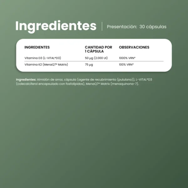 NATURADIKA Suplemento de Vitamina D3 con Vitamina K2 MenaQ7® DuoWell D3+K2 30 caps