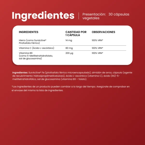 NATURADIKA Hierro SunActive®, Vitamina C y Folato Activo (5-MTHF) FerMax Active 30 caps.