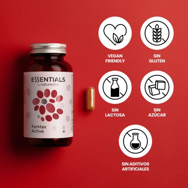 NATURADIKA Hierro SunActive®, Vitamina C y Folato Activo (5-MTHF) FerMax Active 30 caps.